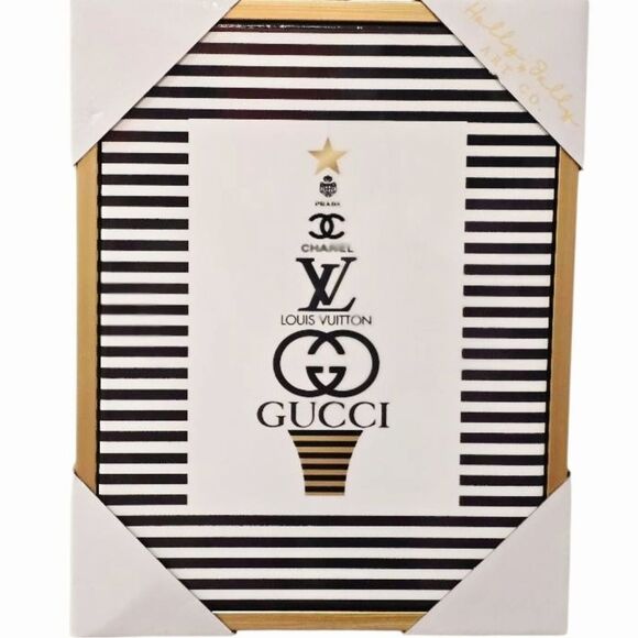 Holly Jolly Art Co Gucci, Louis, Chanel Tree Framed Vinyl Canvas Wall Decor - Picture 1 of 6